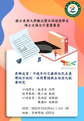 【碩士班論文計畫書審查】2025/10/29(三)14:00 林香香同學論文計畫書審查圖片
